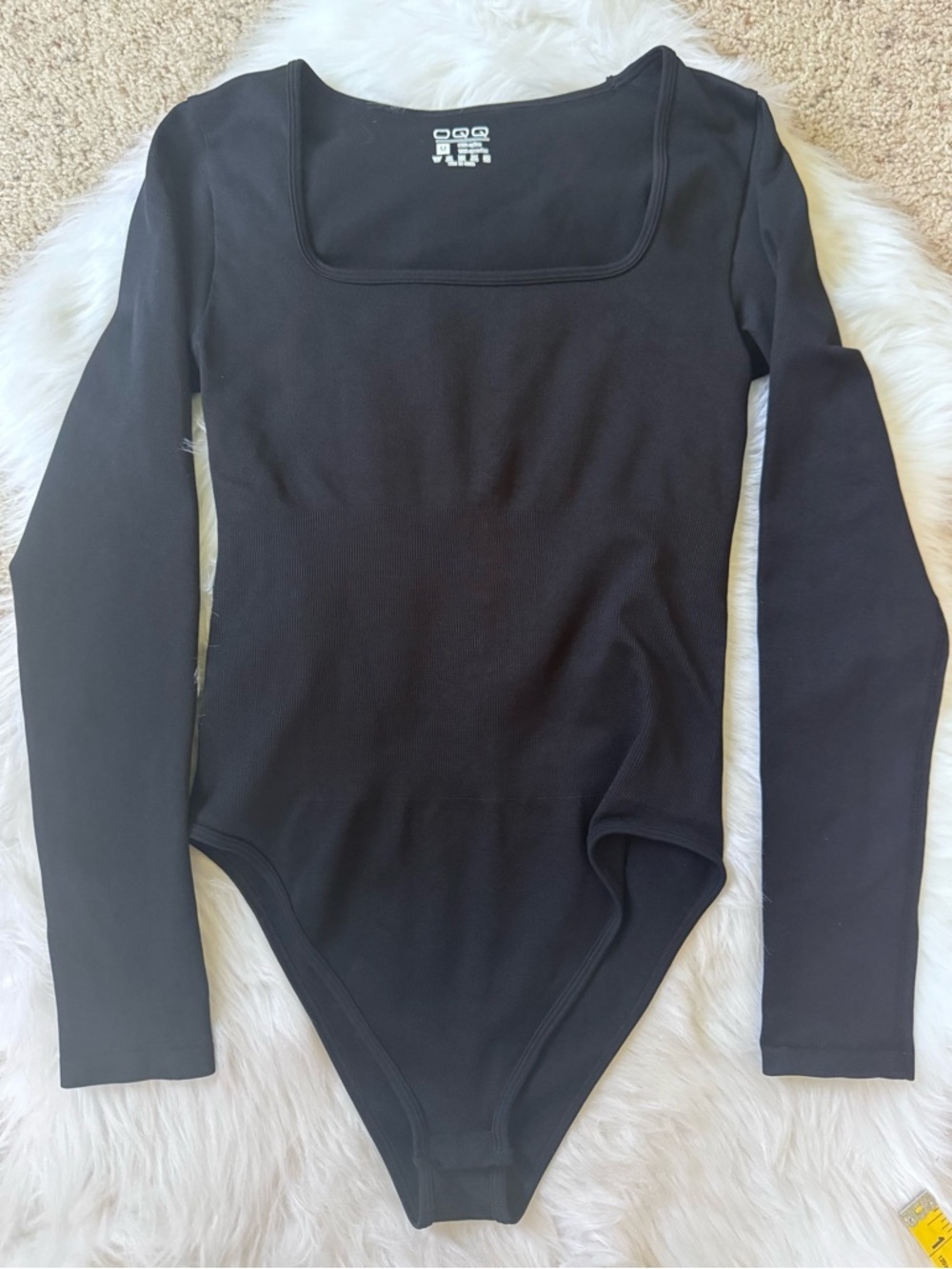 OQQ Size M Black Sexy Ribbed Square Neck Long Sleeve Bodysuit - Picture 2 of 5